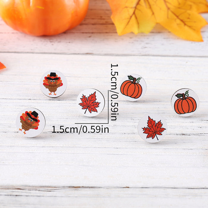 Wholesale Autumn Thanksgiving Pumpkin Maple Leaf Round Earrings suit Wooden Autumn Harvest Earrings Earrings
