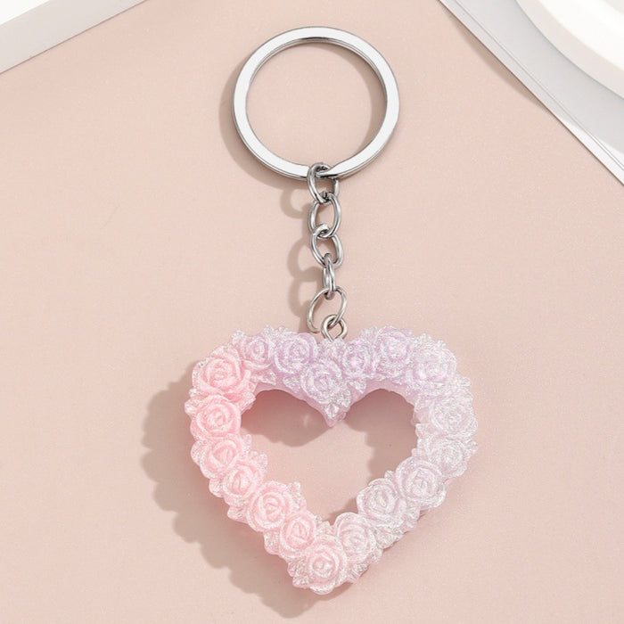 Wholesale Resin glitter rose heart keychain