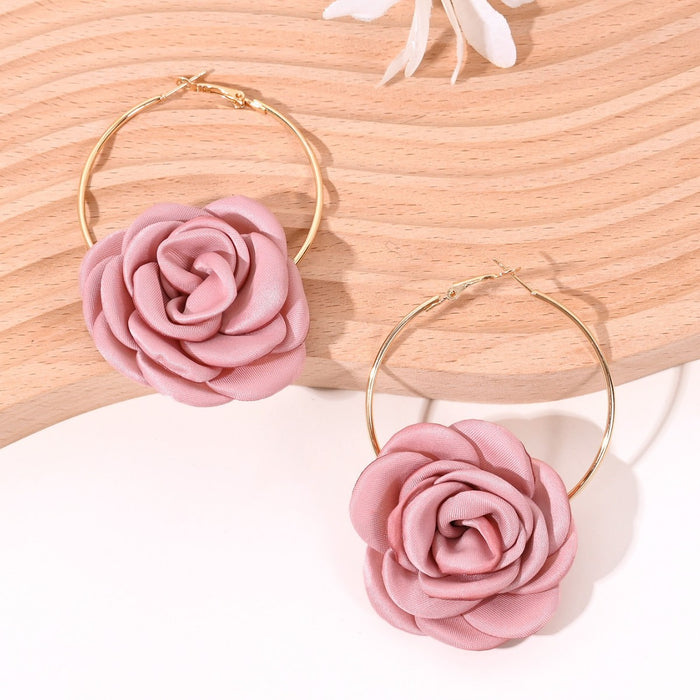 Wholesale Rose Ring Earrings New Exaggerated Elegant Flower Earrings Women's Versatile Charm Earrings