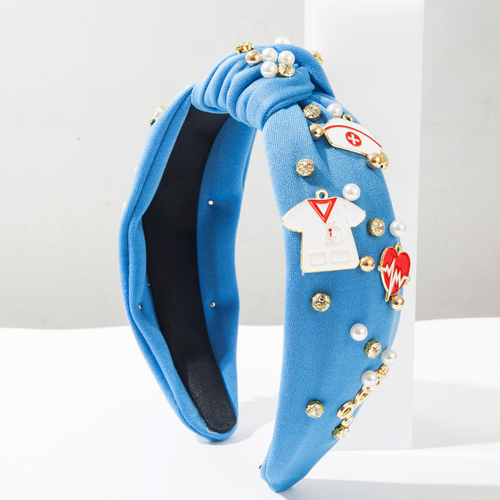 Wholesale Blue Diamond Pearl Heart Headband Nurse Fashion Accessory