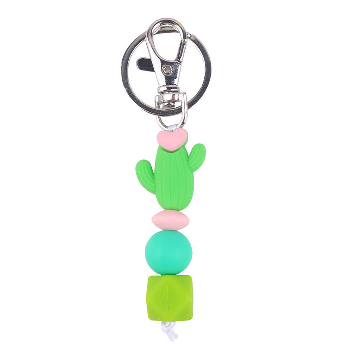 Wholesale Santa Cartoon 3D Cactus Silicone Bead Keychain JDC-KC-GuangTian033