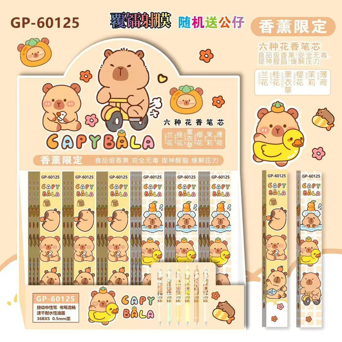 Wholesale Capybara Blind Box Press Pen Cartoon Metal Pen Clip Press Gel Pen Laser Black