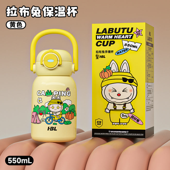 Wholesale New 316 Stainless Steel Cartoon Children' s Thermos Cup with Double Drinking Straw,  Cute Student Portable Cup with Handle