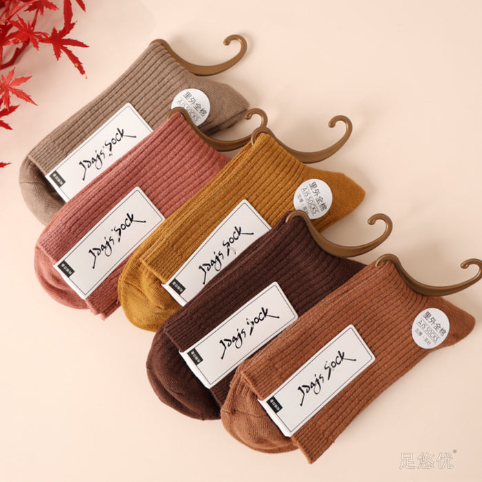 Wholesale Socks made of pure cotton, versatile in the middle tube, double needle long socks, thick socks, simple and solid color