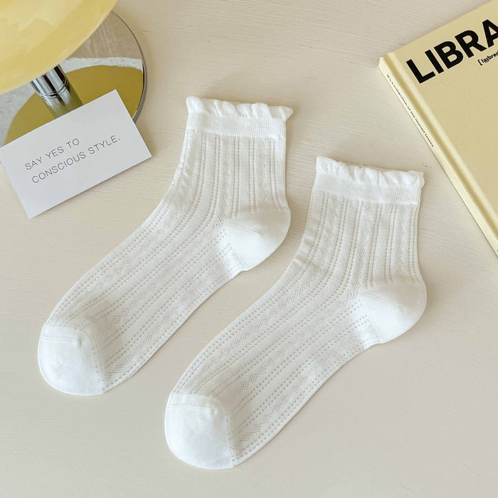 Wholesale Hollow mesh socks solid color mid tube socks boneless lace socks