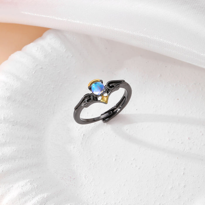 Wholesale Creative Angel and Devil Moonstone Ring Fashion Opening Adjustable Couple Ring for Men and Women