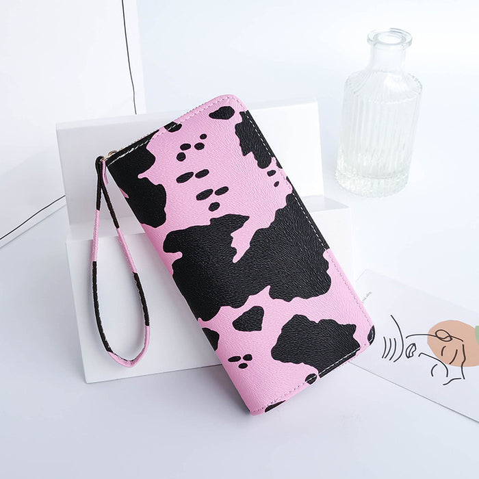 Wholesale Fashion Versatile Cow Pattern Women's Wallet PU Long Zipper Wallet Handbag Wallet Wallet Clip JDC-WT-QJR006