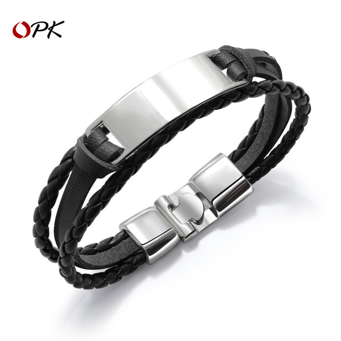 Wholesale European and American fashion, simple and versatile, multi-layer woven bracelet, personalized smooth surface, letterable bracelet accessory