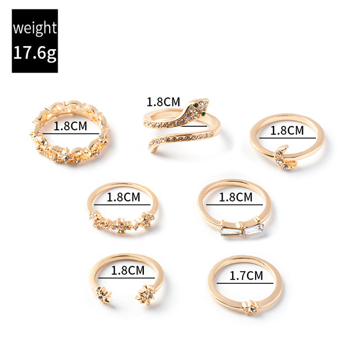 Wholesale 7-piece combination set of rings, star, moon, gemstone, snake shaped ring set