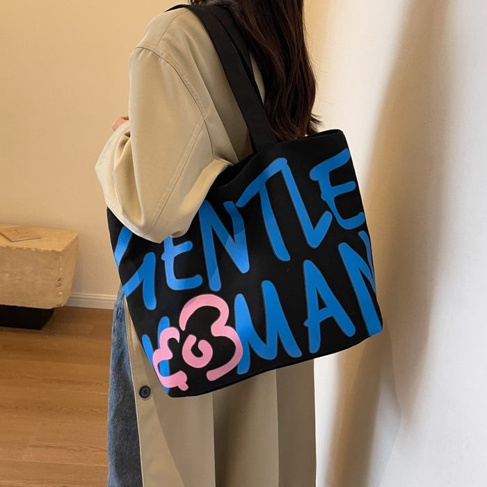 Wholesale Single shoulder commuting tote bag with letter canvas bag