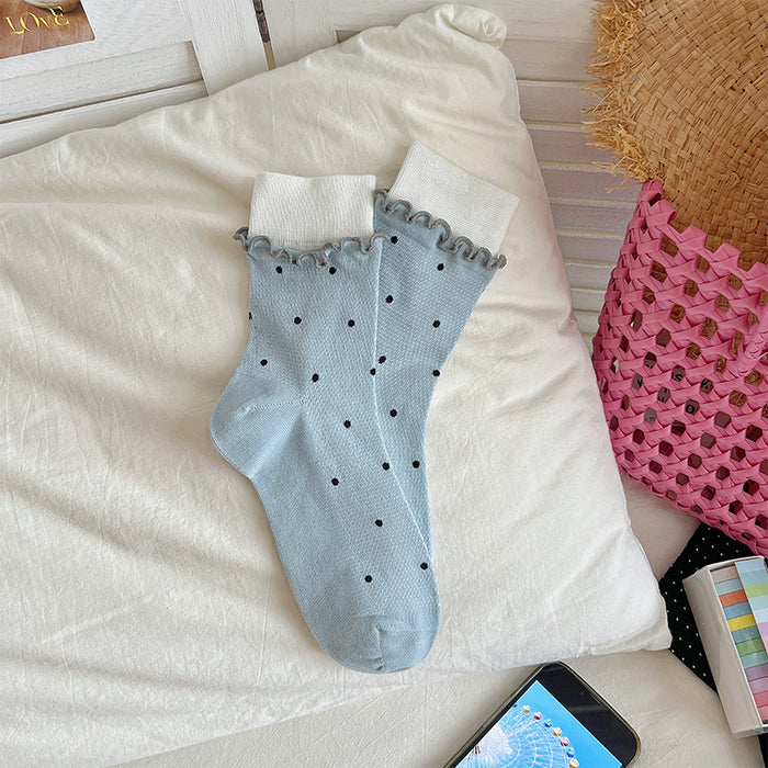 Wholesale Sweet and fashionable rolled edge polka dot combed cotton pile socks
