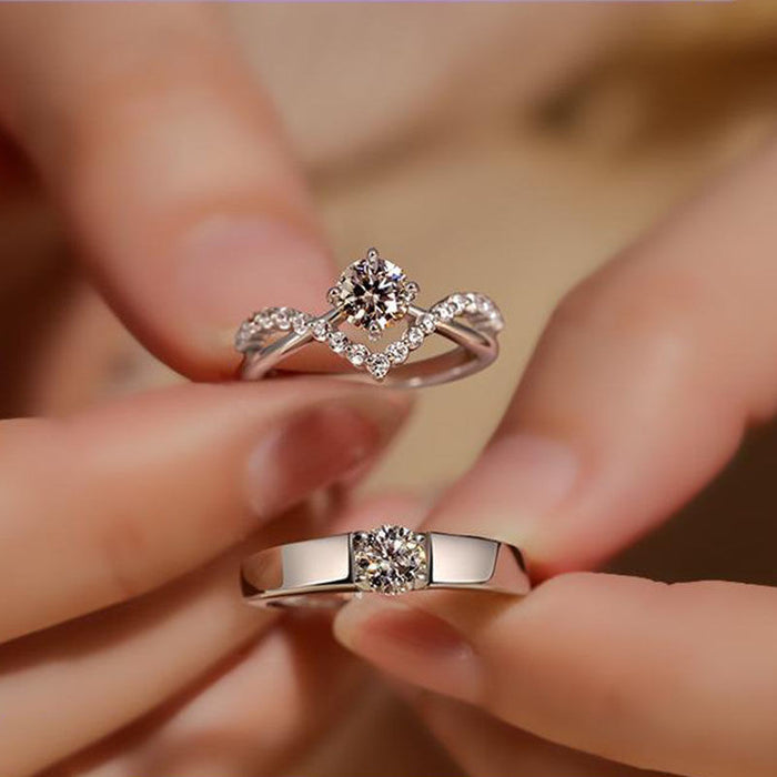 Wholesale Crowning love couple ring four claws zircon diamond ring a pair of men and women wedding ring crown open ring