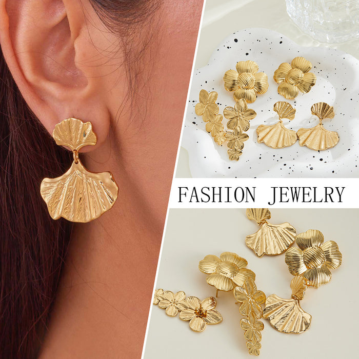Wholesale Real gold ginkgo leaf earrings,  non-fading flower earrings