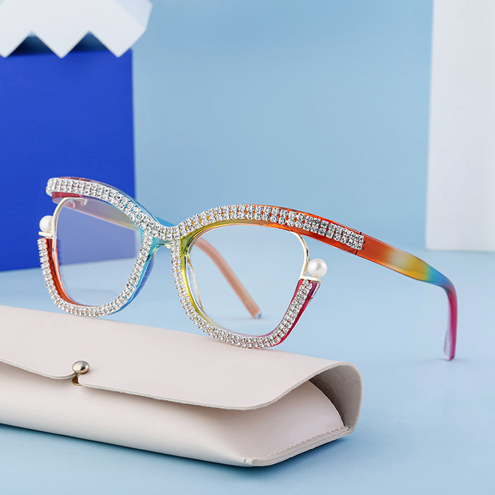 Wholesale diamond plain glasses frame female fashion cat eye can match myopia glasses frame female