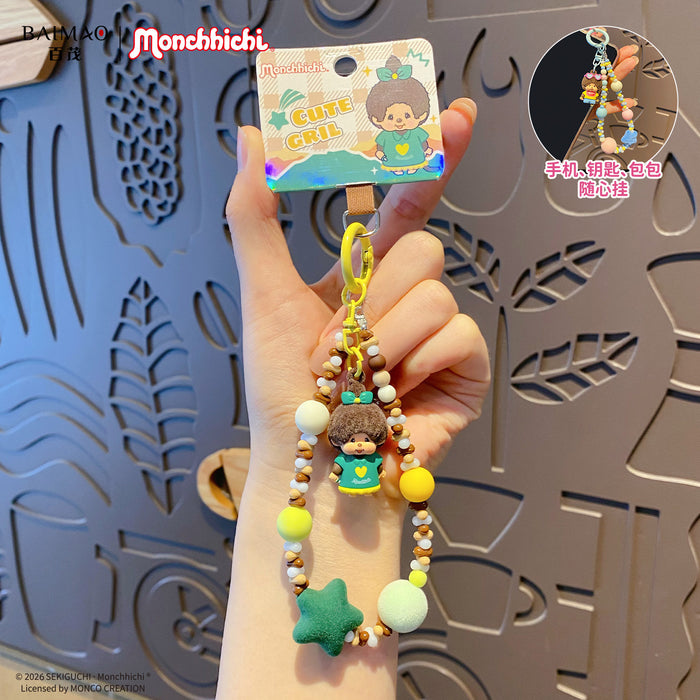 Wholesale Cute Cartoon Boy Flocked Beaded Keychain Pendant PVC Phone Charm Fashion Decorative Accessory
