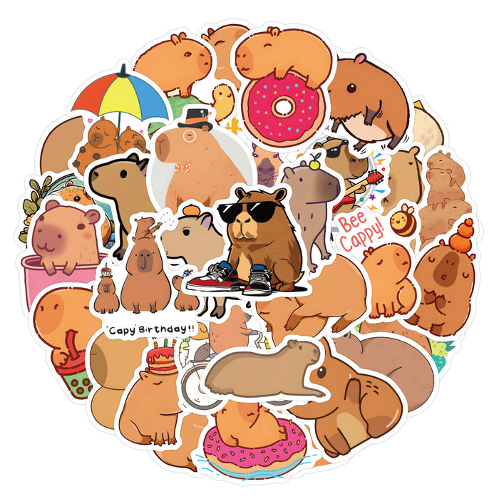 Wholesale 60pcs Cartoon Capybara Stickers Children' s Graffiti  Luggage Skateboard Mobile Phone Waterproof Sticker