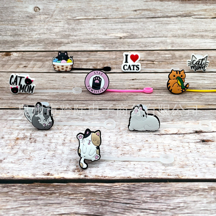 Wholesale New Cat Animal Straw Cover 10MM Straw Cap Silicone Dust Stopper Cute Anime Party Straw Decoration