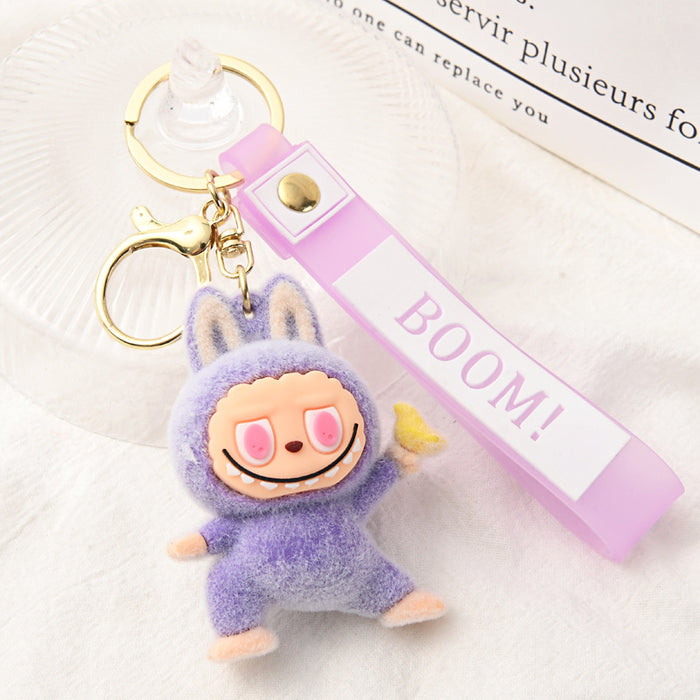 Wholesale Flocking Yoga Little Monster Keychain Small Pendant Cartoon Cute Doll Keychain Small Gift