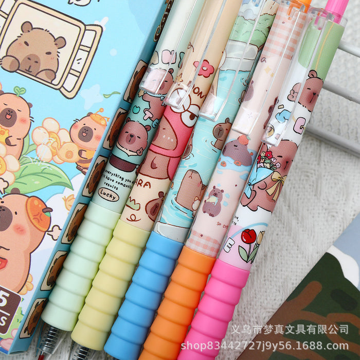 Wholesale 5pcs/set Cute Press Black Pen Capybara Party ST Quick Dry Brush Pen High Color Value Cartoon Burden Reduction Pen