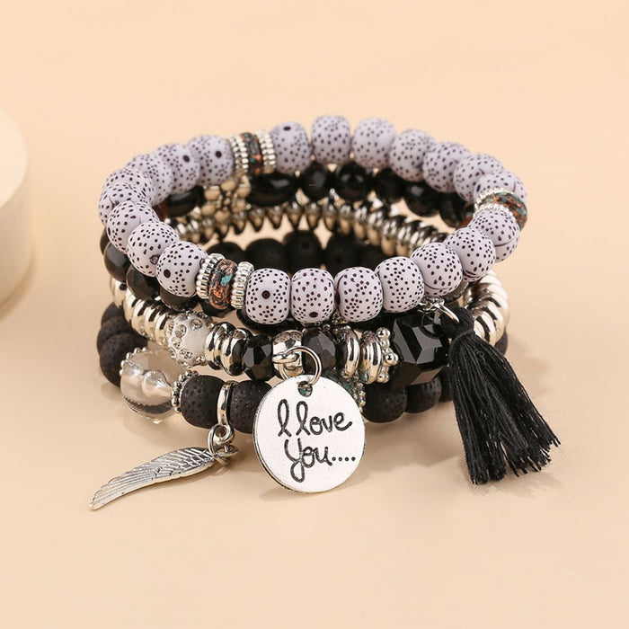 Wholesale Layered Turquoise Leaf Bracelet Set 4-Piece Fashion Jewelry Accessory MOQ≥2