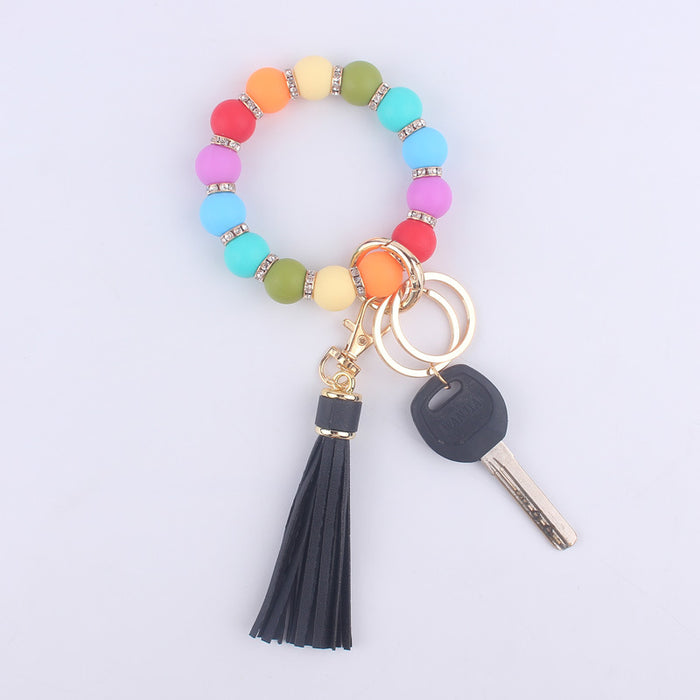 Wholesale Silicone bracelet wrist keychain tassel pendant