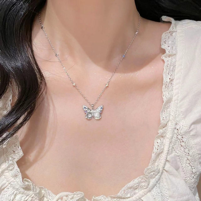 Wholesale Colorful enamel butterfly necklace pendant with high-end feel collarbone chain