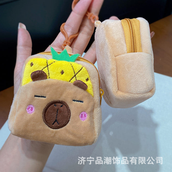 Wholesale Cartoon Toast Bread Burger Coin Purse Plush Fruit Capybara Pendant Coin Storage Bag