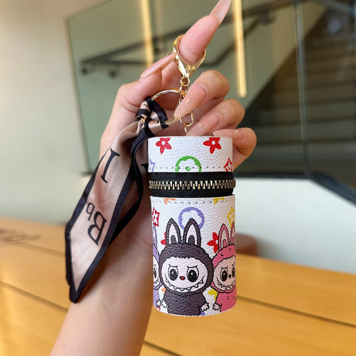 Wholesale Lipstick storage coin purse portable mini small cylinder cosmetic bag with pendant key