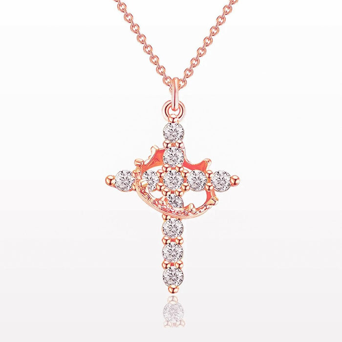 Wholesale Rotatable Crown Diamond Cross Women's Necklace