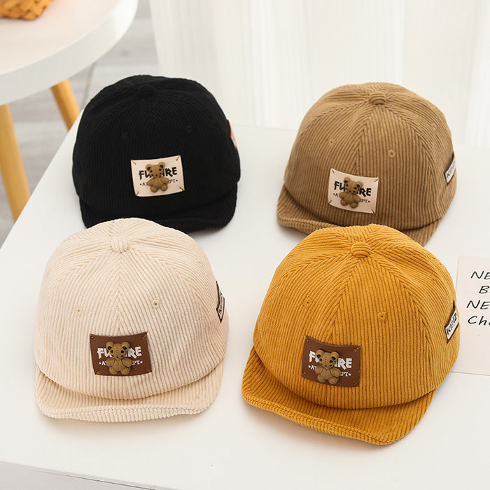 Wholesale thick corduroy cartoon bear logo simple children' s soft-brimmed hat baby cap