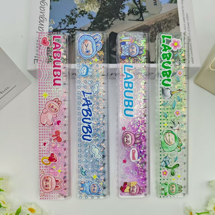 Wholesale Cartoon Quicksand Ruler Gold Powder Decompression Glitter Ruler Set