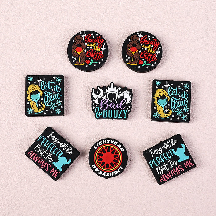 Wholesale 20pcs cartoon focus beads letter silicone beads diy bracelet necklace loose beads accessories tire silicone beads