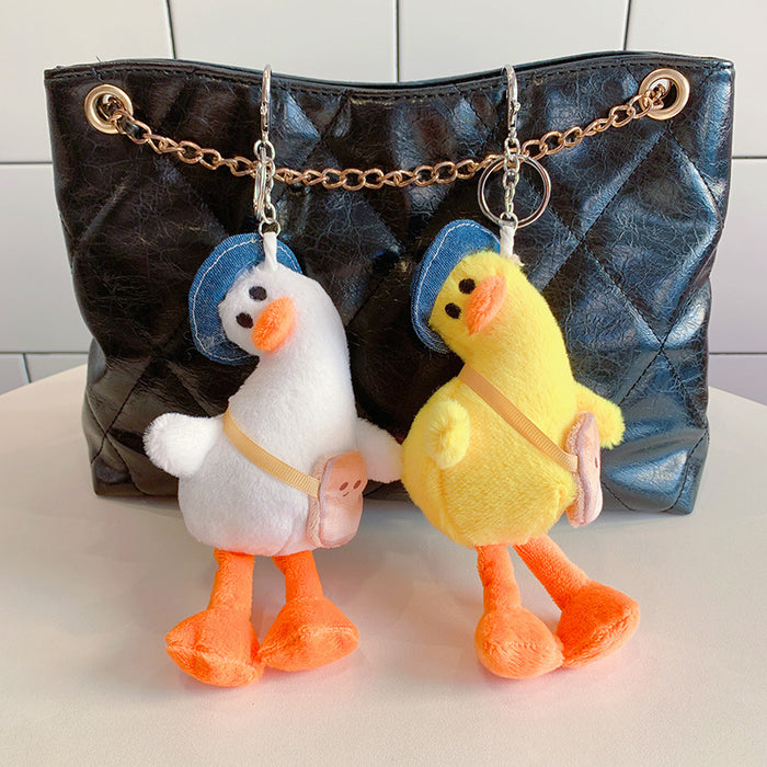 Wholesale Cute plush crooked backpack duck key chain ornaments Doll cartoon keychain pendant schoolbag