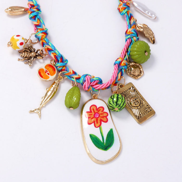 Wholesale Hand-Woven Rope Alloy Flower Fruit Pendant Women's Necklace