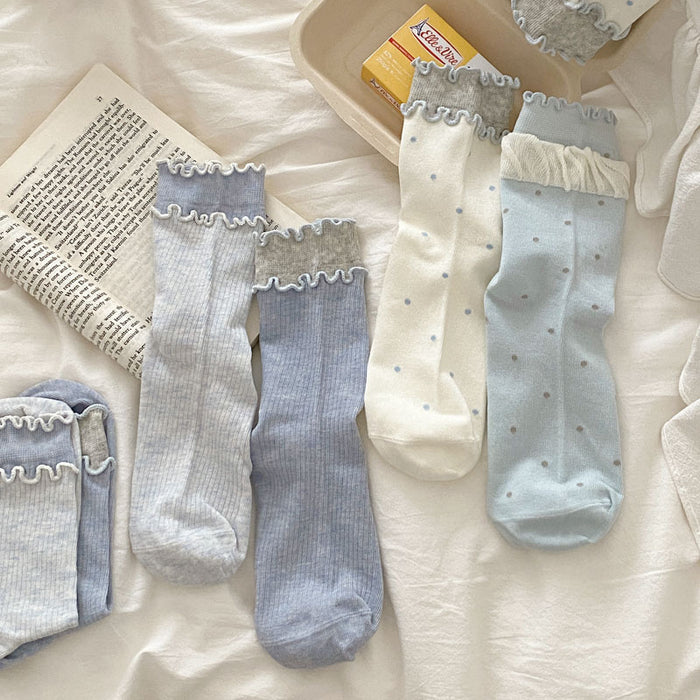 Wholesale Boneless socks with rolled edges and polka dot midsole cotton socks, simple and versatile socks