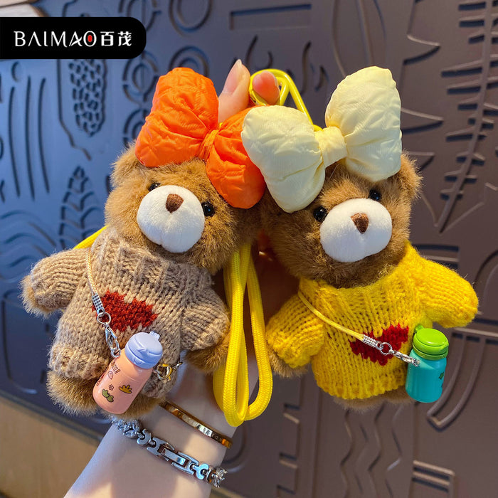 Wholesale Cartoon Plush Crossbody Water Cup Bear Plush Doll Keychain Bear Doll Keychain Bag Hanging