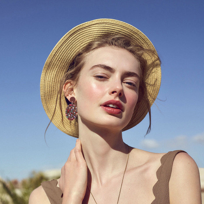 Wholesale Spring Retro Exaggerated Flower Earrings Brown Oval Flower Acrylic Earrings