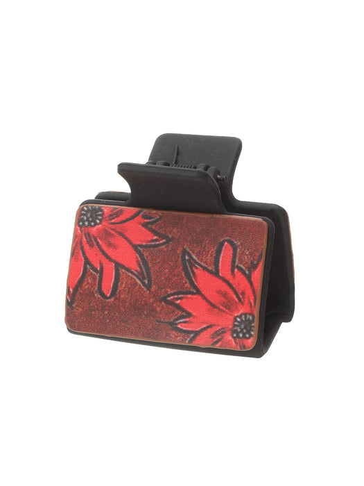 Wholesale Western Wind Sunflower Feather Pattern Leather Hairpin Shark Clip Women' s Grab Clip