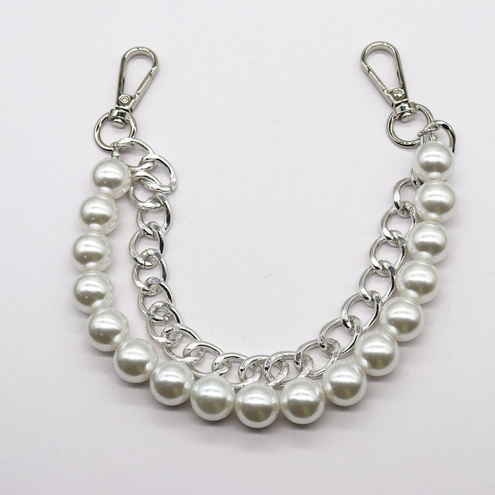Wholesale Aluminum Chain Handbag Beaded Shoulder Chain Retro Simple Imitation Pearl Bag Chain Mobile Phone Chain