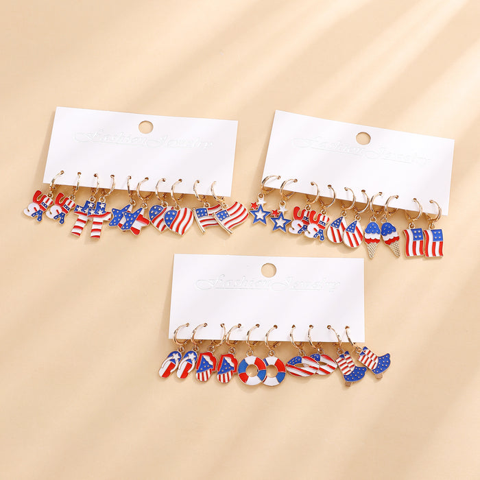 Wholesale National Flag Ice Cream Star Boots Cross Love Set Earrings Cross Border Accessories