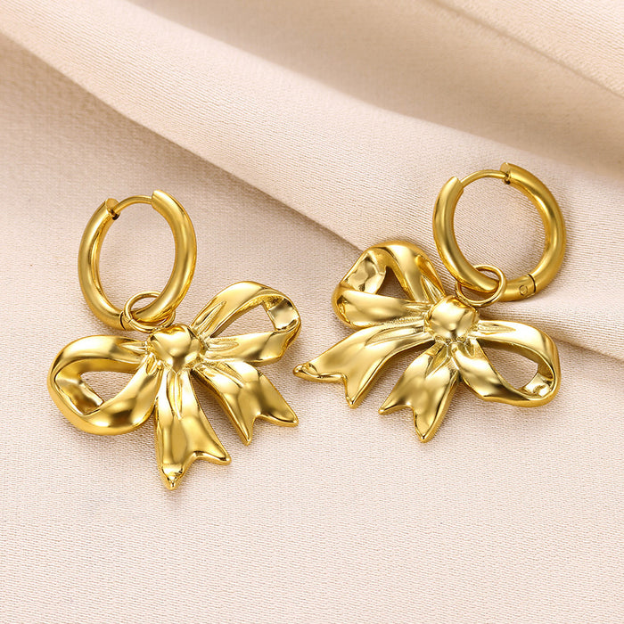 Wholesale Stainless Steel Bow Earrings Removable Accessible Luxury Simple Earrings
