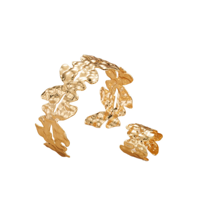 Wholesale 2-piece Bracelet Ring Set Irregular Hollow Leaf Geometric Metal Fashion Foreign Trade Jewelry Accessories