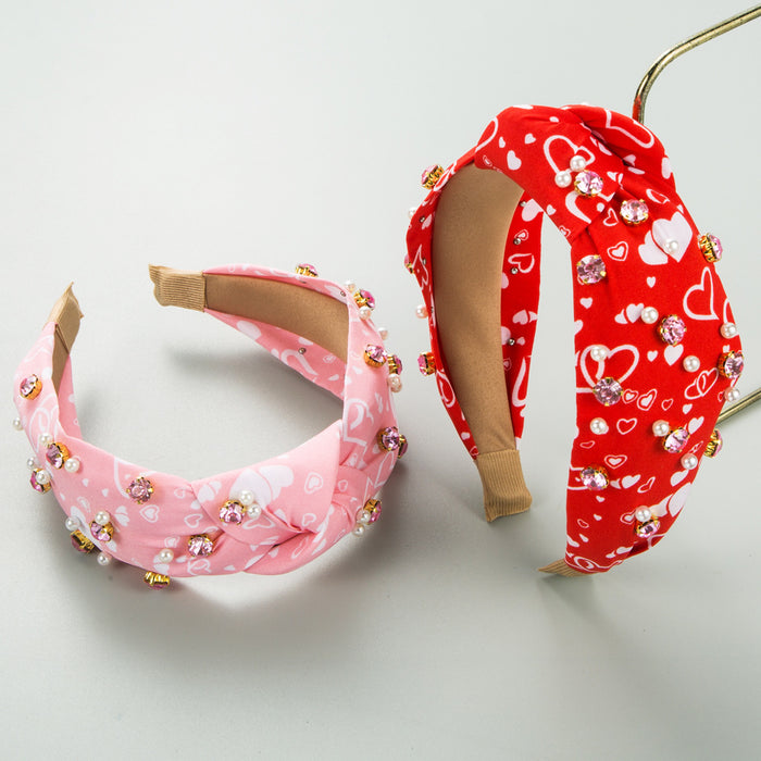 Wholesale Valentine' s Day Heart Pattern Rhinestone Beaded Headband