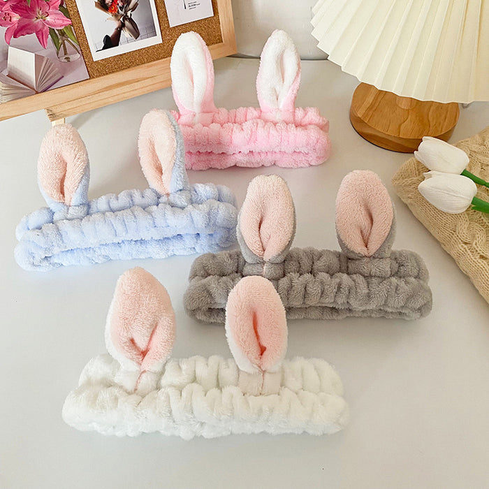 Wholesale Cute Rabbit Ear Headband for Women Face Wash and Beauty Headband Hair Accessories Flannel Headwear Factory