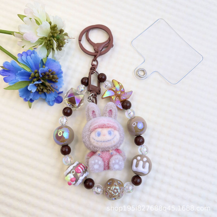 Wholesale Flocked Baseball Cap Colorful Beaded Mobile Phone Chain Keychain Bag Doll Pendant Accessories