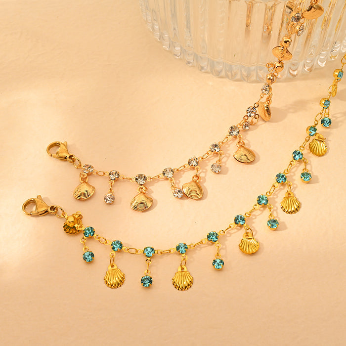 Wholesale Fashion tassel ankle chain with zircon color preservation electroplating sea shell foot accessories wholesale
