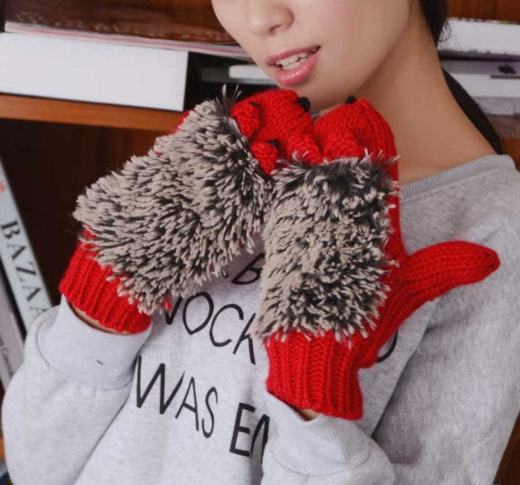 Wholesale Gloves Knitted Full Finger Cartoon Hedgehog JDC-GS-hlei003