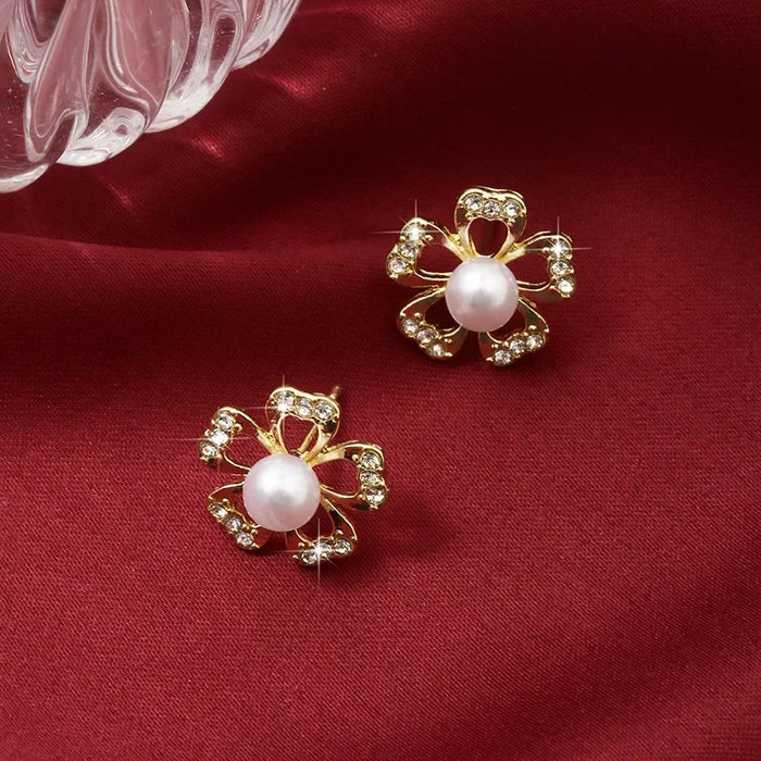Wholesale flower stud earrings fashion  pearl S925 silver needle