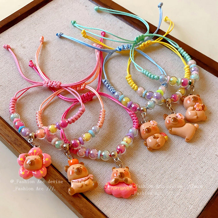 Wholesale Woven bear flower pull bracelet small heart bracelet sweet temperament jewelry