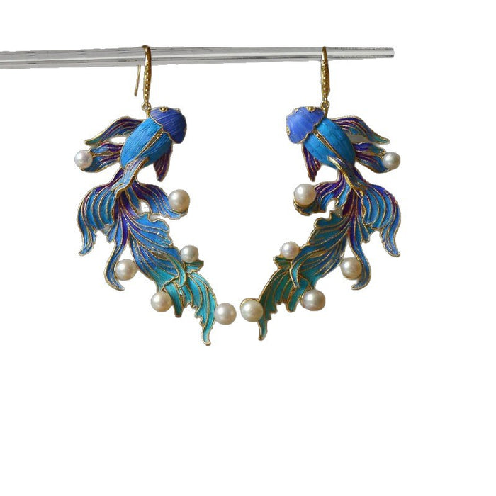 Wholesale Enamel Oil-Drip Goldfish Tassel Earrings